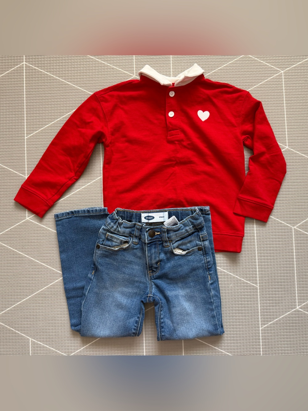 Old Navy|Baby/toddler gender neutral Red Heart Polo Top long sleeve & jeans•4T